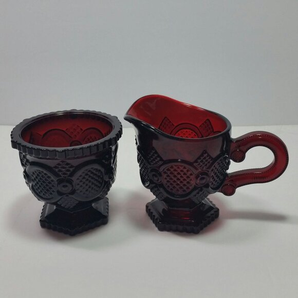 Avon 1876 Cape Cod Ruby Red Glass Open Sugar Bowl And Creamer Set No Box - Picture 2 of 10